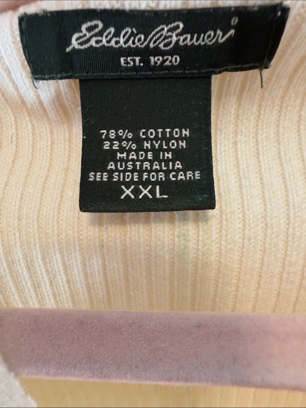 Eddie Bauer Cream Ribbed Cowl Neck Sweater Top